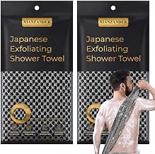 Exfoliating Shower Towel, 2 Pack Extra Long Back Scrubber | Japanese-Style Exfoliating Washcloth for Men and Women, Body Scrubber for Deep Cleansing and Spa