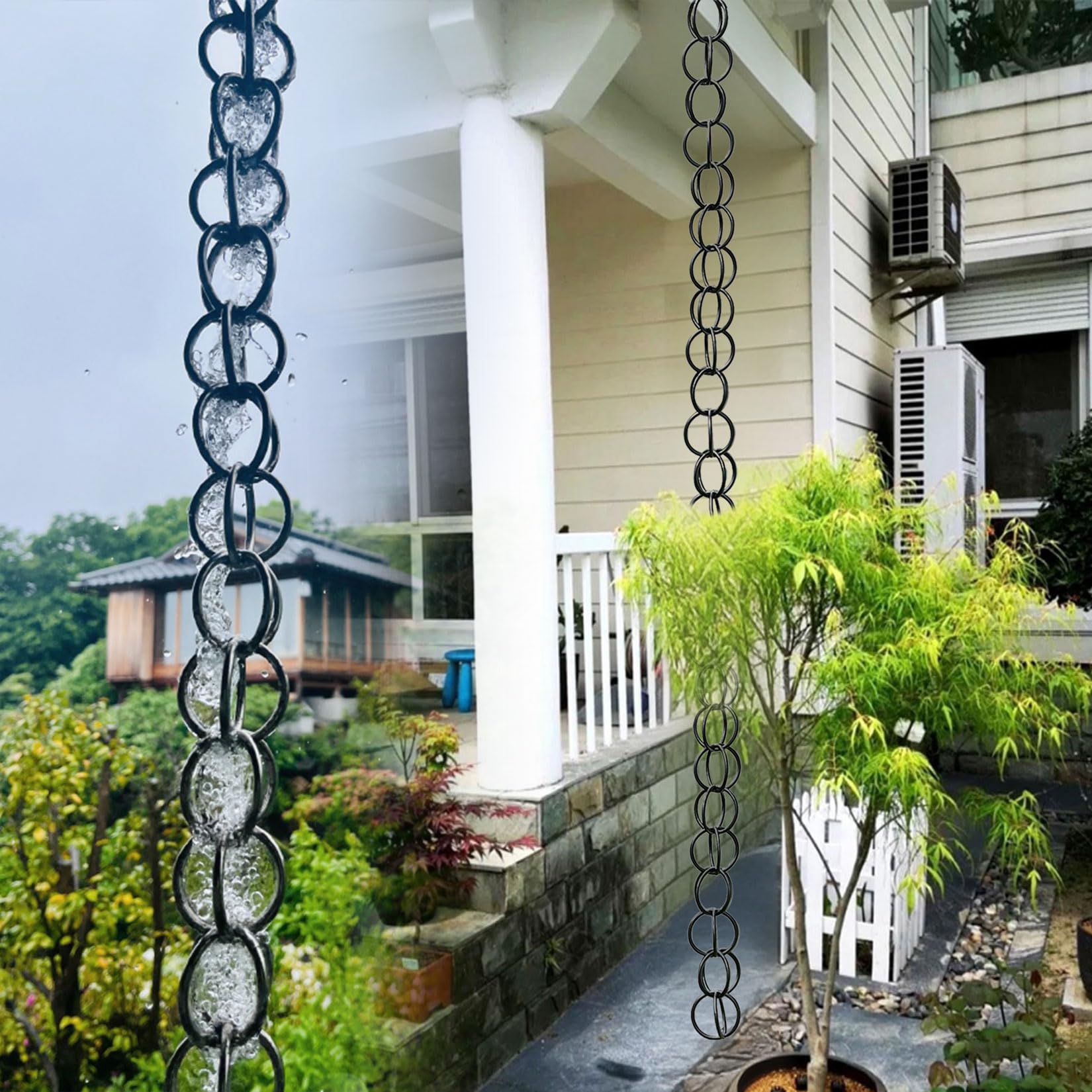 WEKONUMEX Rain Chains for Gutters, Black Double Ring Rain Chain Multiple Sizes For Gutter Downspout Replacement(3.5m(11.5ft))