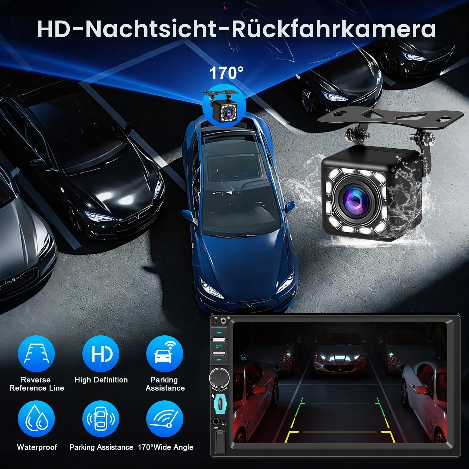 WERESOUND 1 DIN Autoradio mit Bildschirm - Wireless CarPlay & Android Auto