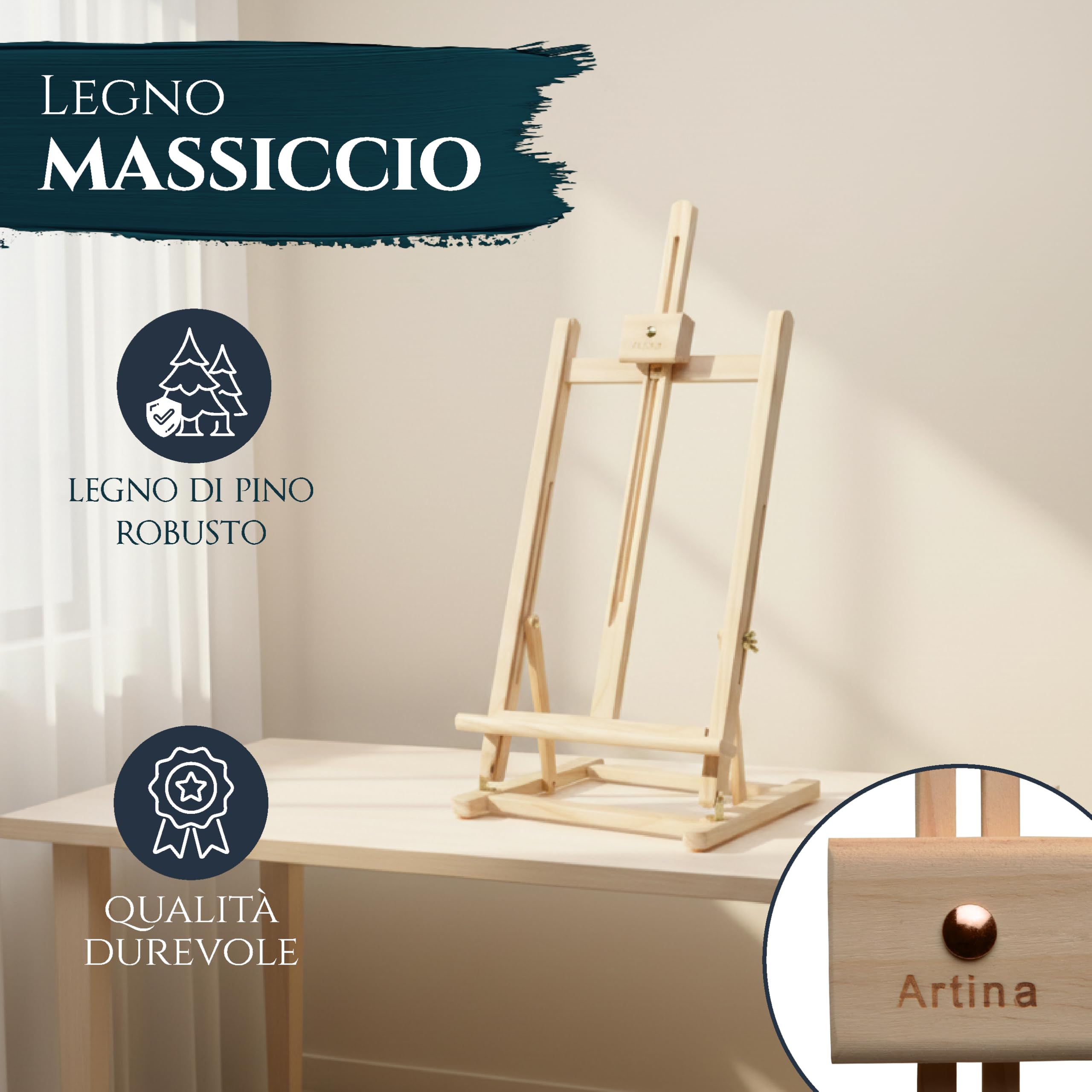 Artina Cavalletto pittura da tavolo per dipingere Sydney in legno massello di pino - per uso artistico hobby e studio - cavalletto professionale per dipingere - supporto tele