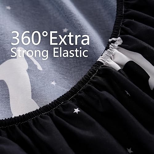 Miniatura 6 de Juego de sábanas  3 piezas tamaño individual  Decoración navideña impresa de renosestrellas  Juego de sábanas de microfibra suave y duradera,