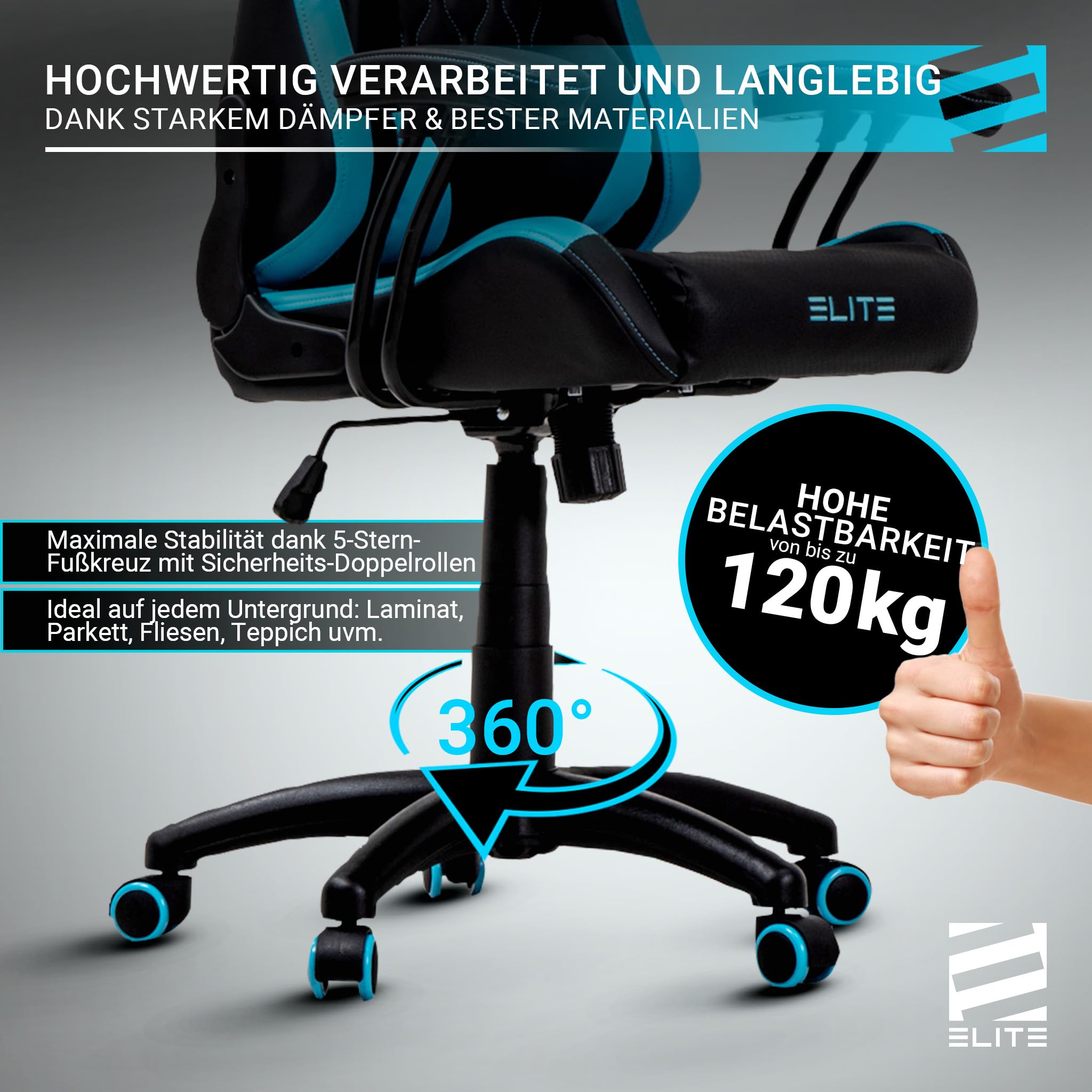 ELITE LED Gaming Stuhl Pulse für Kinder | Ergonomischer Bürostuhl - Schreibtischstuhl - Chefsessel - Sessel - Racing Gaming Stuhl - Gamingstuhl - Drehstuhl - Chair - Kunstleder (Schwarz RGB)