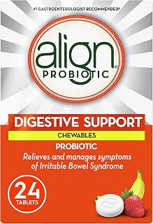 Align Probiotic Digestive Support Chewables, IBS Symptom Relief such as Gas, Abdominal Discomfort, Bloating, #1 Doctor Recommended Probiotic Brand*, Contributes to a Natural Healthy Intestinal Flora, Strawberry Banana Flavoured, 24 Count