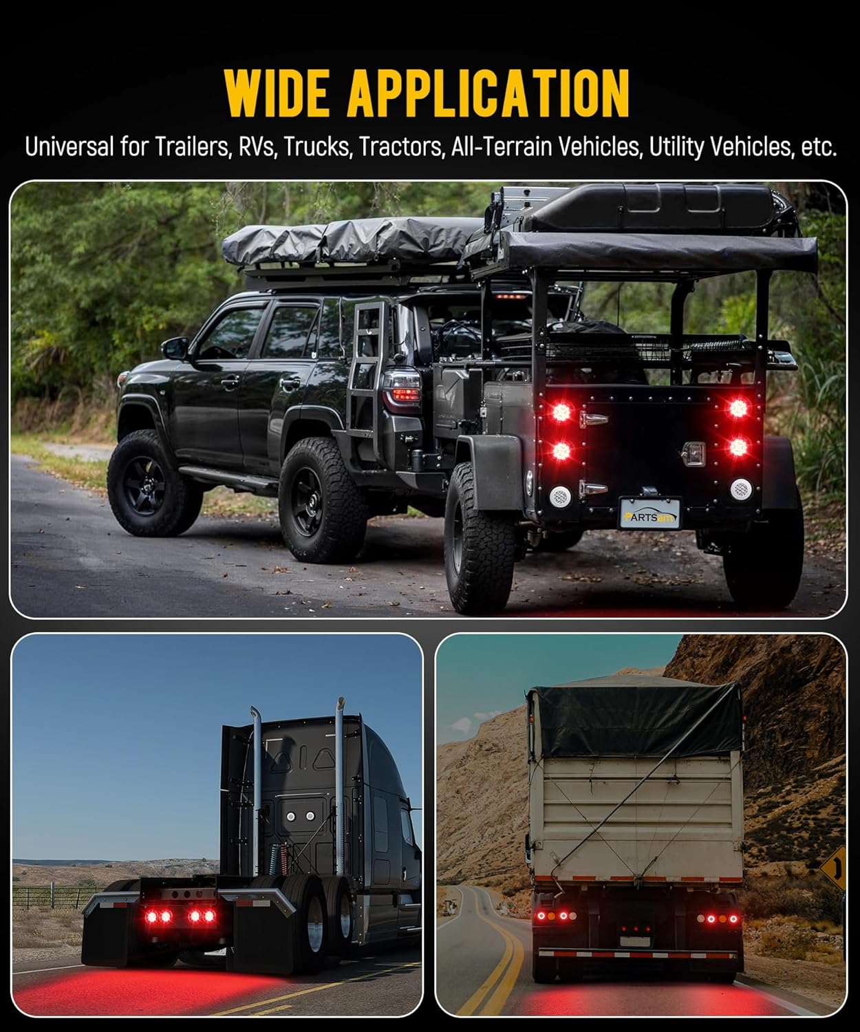 Partsam 4Pcs 4 Inch Round 32 LED Trailer Tail Lights Red with Halo Glow Stop Turn Tail Running Light Lamps Rubber Grommet 3-Prong Wire Pigtails Included, 12-24V, IP67 Waterproof