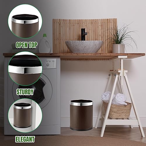 Miniatura 5 de Brelso Invisi-Overlap  metal trash Can Open parte superior pequeña oficina Papelera forma redonda