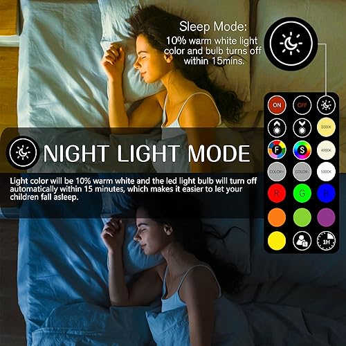 Miniatura 6 de Bombilla LED que cambia de color con control remoto, bombillas RGB equivalentes a 60 W, 8 W regulables E26 A19 2700K-6000K blanco cálido para