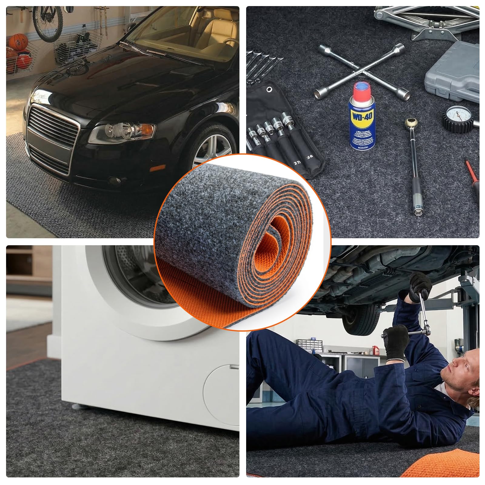 150x180cm Garagenboden Ölauffangmatte, 6.8mm öl- und wasserundurchlässige Garagenbodenmatte für unter das Auto, Wiederverwendbare, waschbare Garagen-Ölauffangmatte für Auto- und Motorradreparaturen