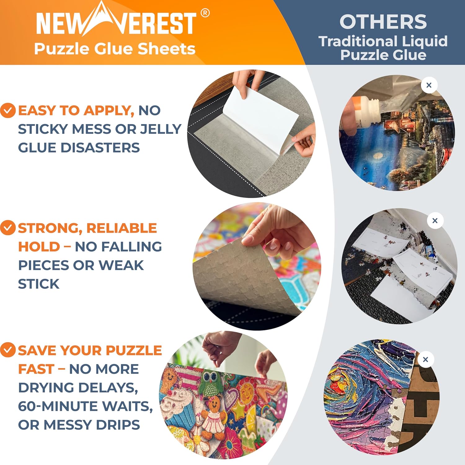 Newverest Gift Bundle of 2: Roll Up Puzzle Mat 1500 pcs Rose Gold & 6-Pack Puzzle Glue Sheets
