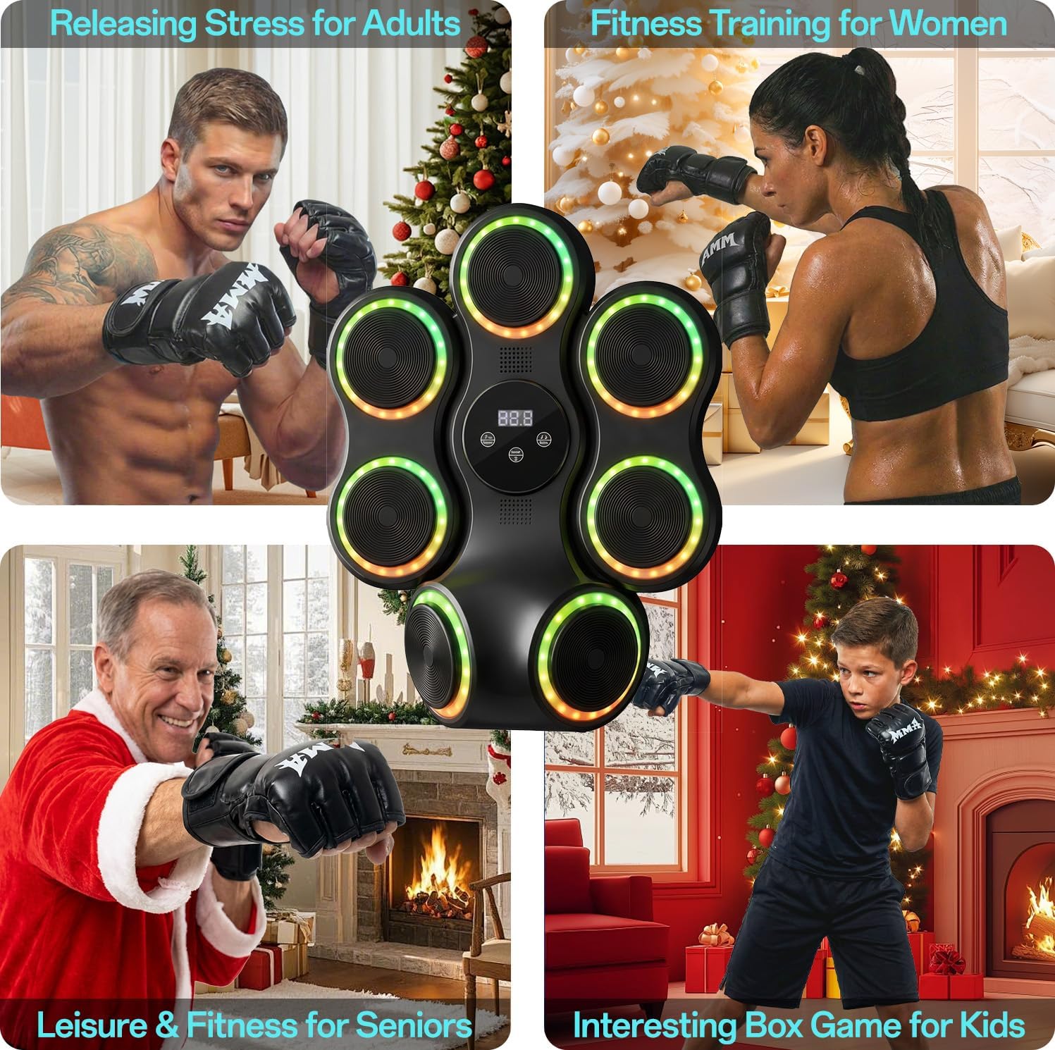 Music Boxing Machine for Adults, Large Size Music Punching Machine with Gloves, Interactive Wall Mounted Electronic Boxing Target with 11 Modes & 9 Speeds, Gift for Men and Kid (RGB Light)