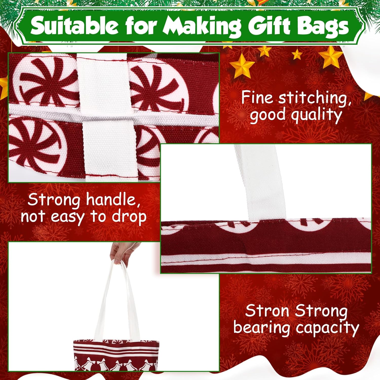 Paterr 12 Pcs Christmas Canvas Tote Bags for Women Christmas Reusable Grocery Shopping Gift Bags - Image 5