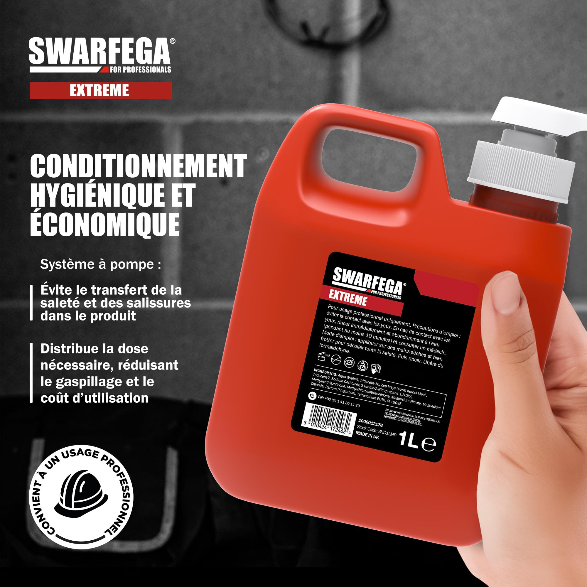 Swarfega Extreme 1L x2 – Nettoyant Mains Ultra Puissant, Élimine Huile, Graisse, Goudron & Saleté Industrielle, sans Solvant, Particules Non Abrasives – Pour Usage Professionnel