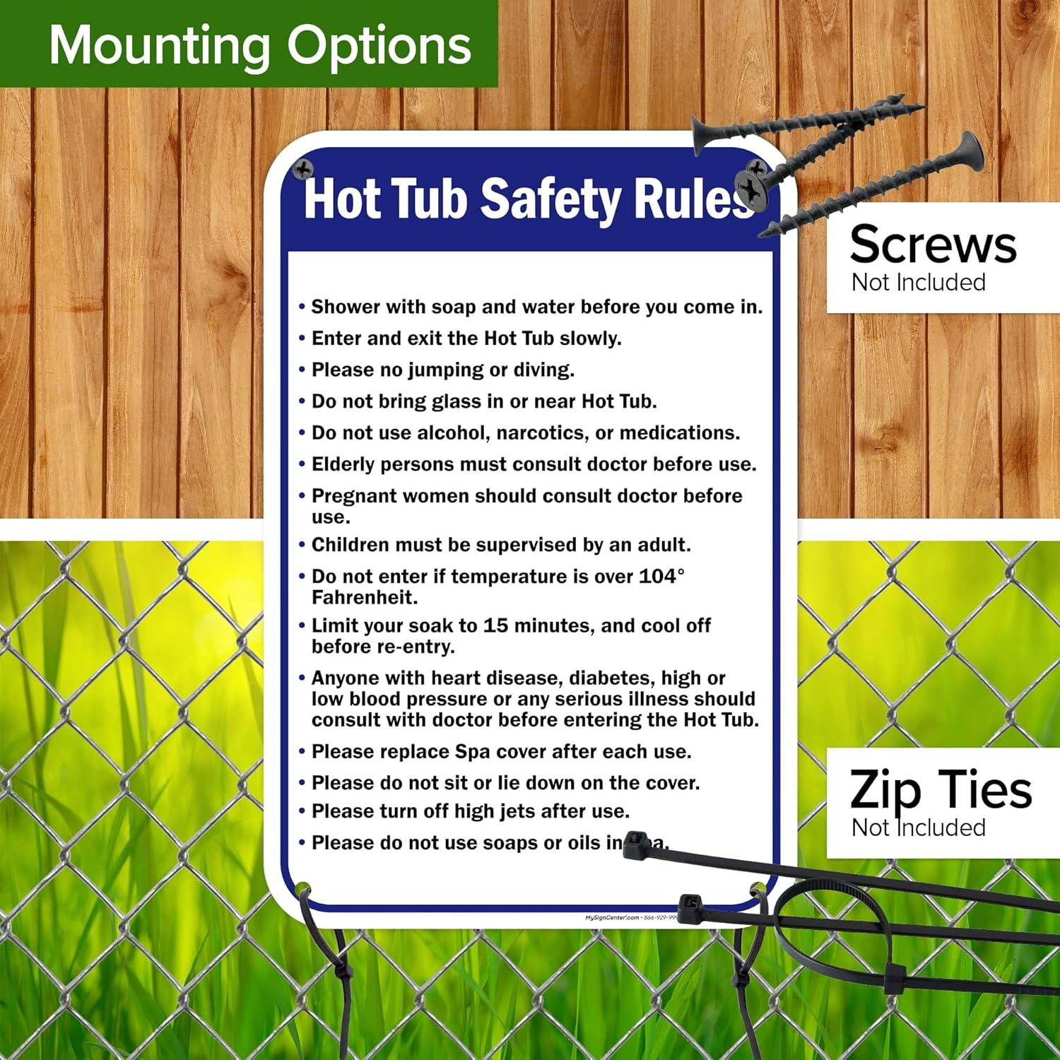 Hot Tub Safety Rules Pool Sign, 12x18 Inches, 55 mil thick HDPS (high density polystyrene), Made in USA by My Sign Center