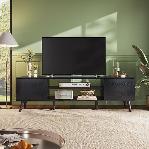 Miniatura 30 de WLIVE Soporte de TV para TV de 55 y 60 pulgadas, moderno centro de entretenimiento con armarios de almacenamiento, mesa consola de TV de mediados de