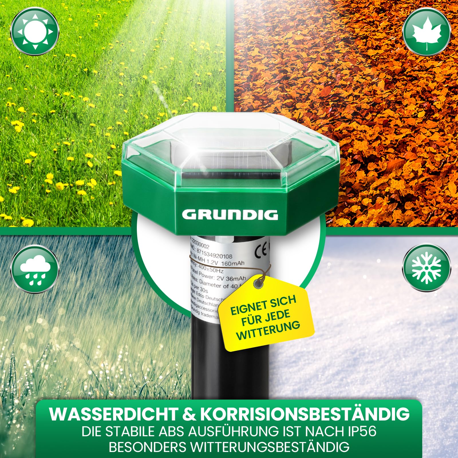 GRUNDIG Maulwurf Vertreiber Wühlmausschreck 2erPack - SCHNELLE Ergebnisse mit extremen Wirkradius I Wühlmaus, Maulwurf vertreiben - Solar Maulwurfschreck Maulwurfvertreiber (2 Stück (1Set))