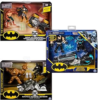 DC Comics BATMAN Batcycle Vehicle with Exclusive BATMAN and CLAYFACE 4-Inch Action Figures (Styles Vary)