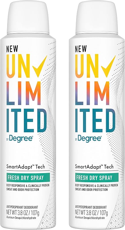 Unlimited Antiperspirant Deodorant Dry Spray Fresh 2 Count Long-Lasting Sweat & Odor Protection with Antiperspirant Technology SmartAdapt Tech 3.8 oz