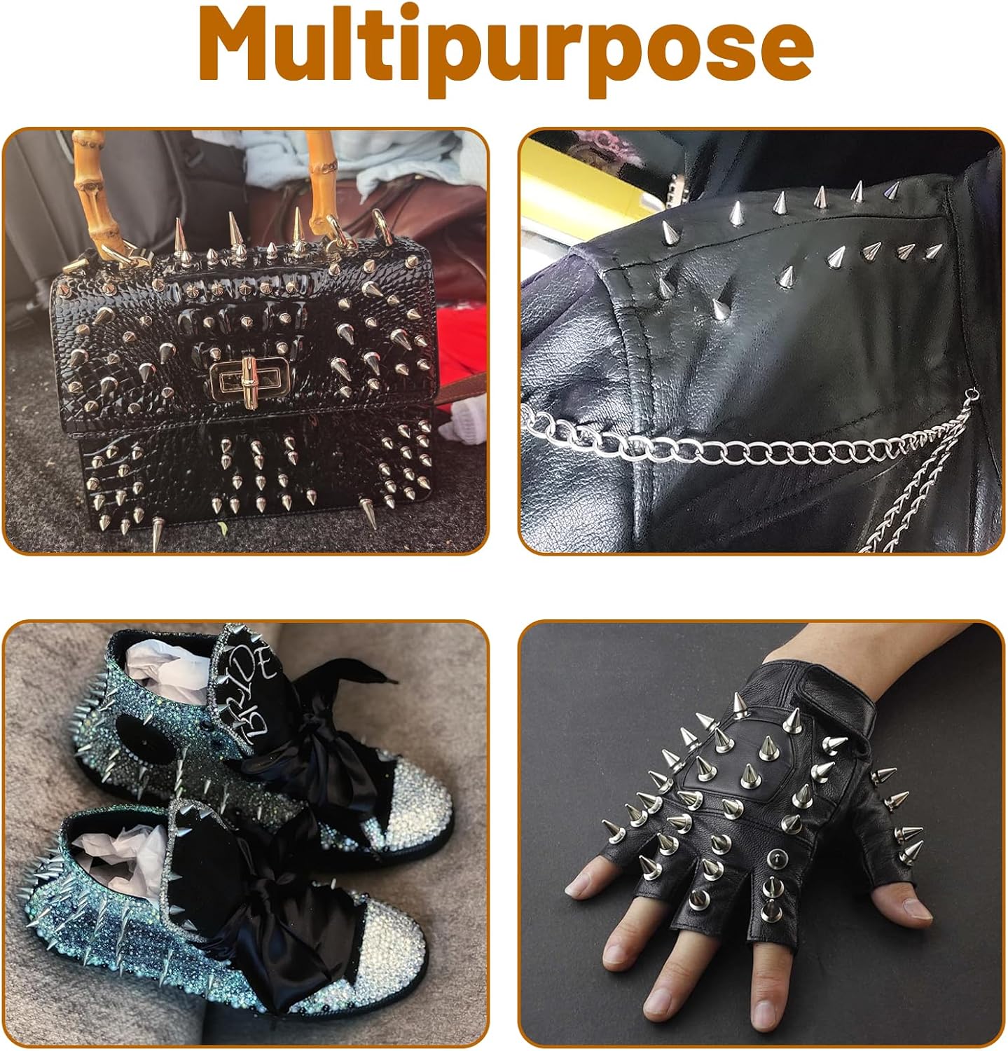 364 Pcs Punk Spikes and Studs Kit, 8 Sizes Metal Cone Spikes and Studs Rivets for Clothing Leathercraft DIY Craft - Image 6