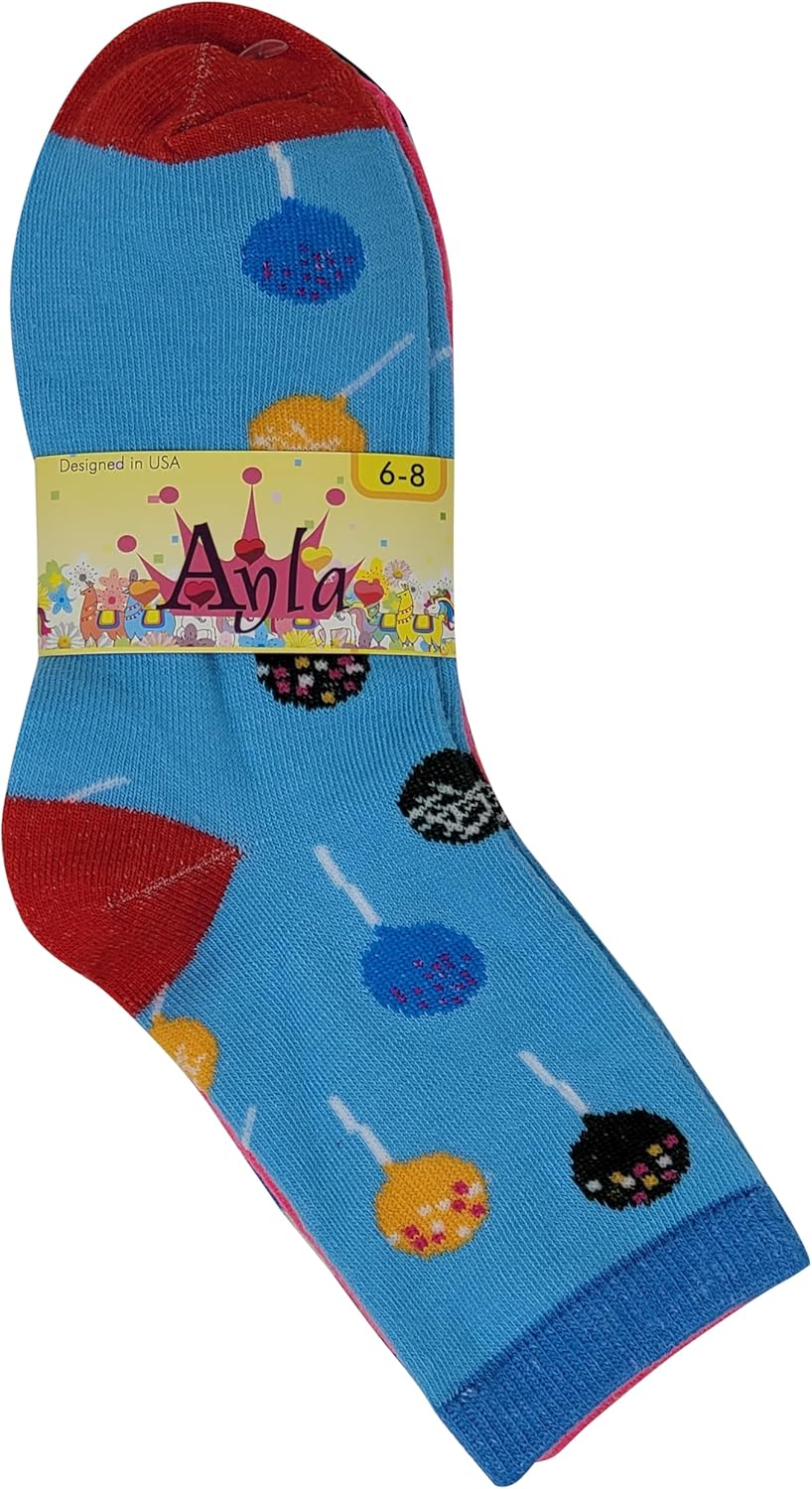 Different Touch 12 Pairs Pack Kids Girls Colorful Creative Fun Novelty Design Crew Socks - Image 7