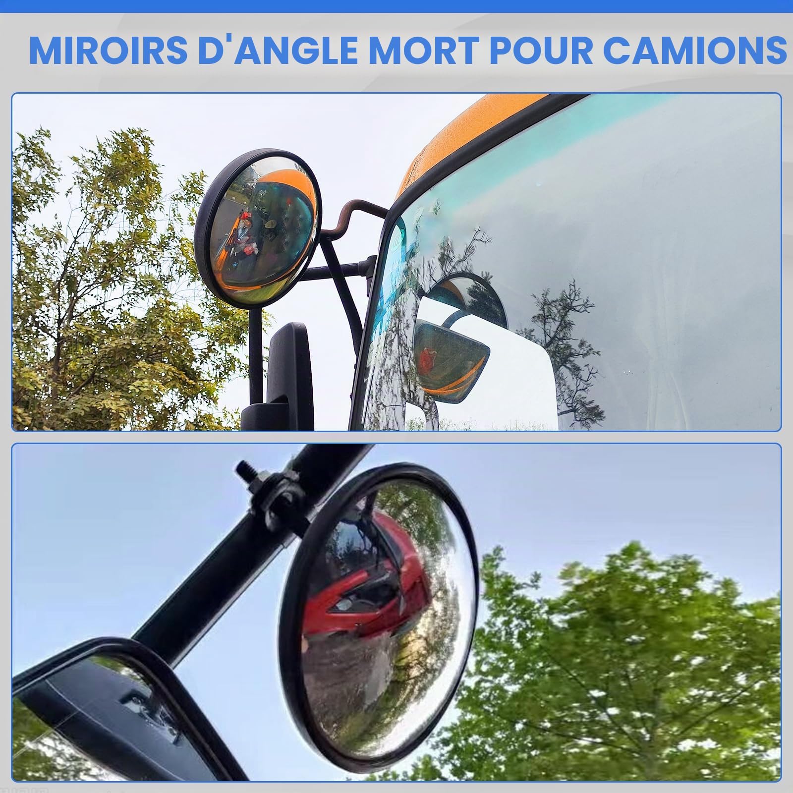 Miroir Convexe, Miroir Rond pour Camion à Angle Large pour Camions 360° Réglable Montage Universel Miroir de Remplacement pour Camion (2)