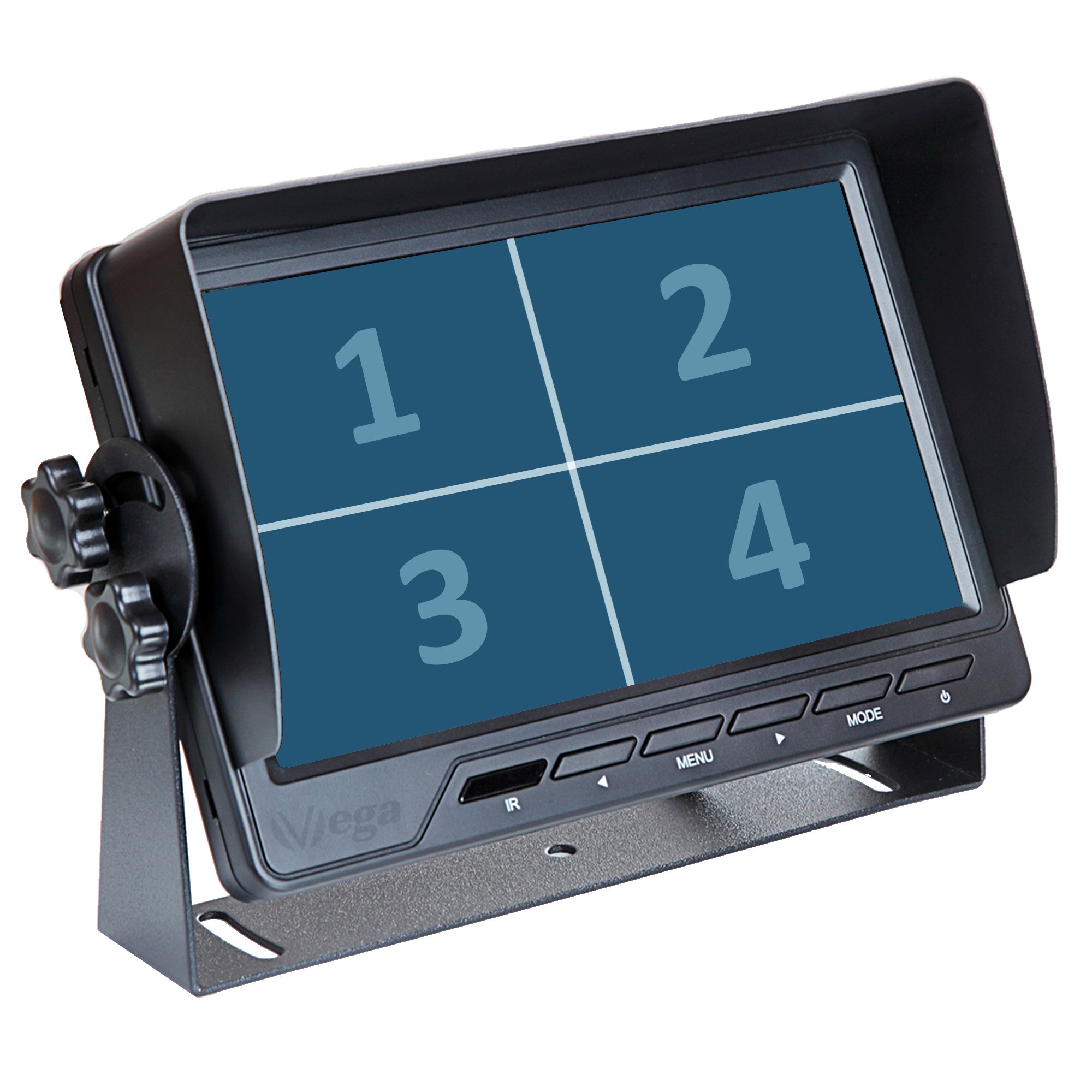 VSG Monitor retromarcia QUAD da 7” / per impieghi gravosi / 4 ingressi video / 12-24 volt/robusto/mirroring delle immagini/alimentazione della telecamera/omologazione elettronica/serie SELECT