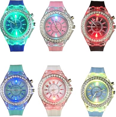 Silicone Bling Women Men Watch LED Luminous Colorful Lights Sport Watches 6 Pack