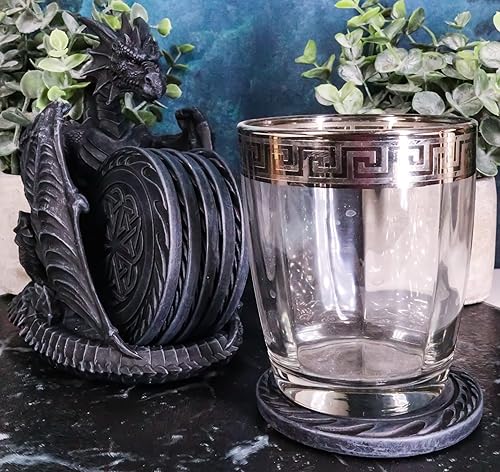 Miniatura 9 de Ebros Gift Juego de posavasos de dragón guardián con alas góticas con nudos celtas, con 6 posavasos redondos de 6.25 pulgadas de alto, Calabozos y