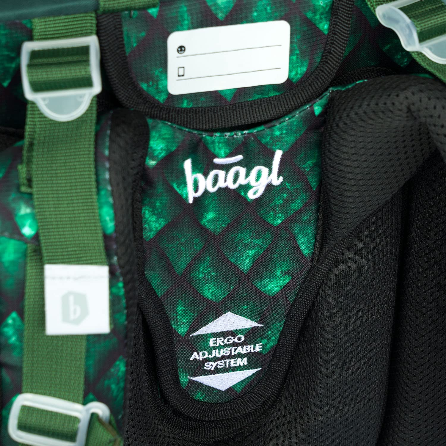 Baagl Mochila escolar para niños y niñas para 1ª clase (o 2ª clase), mochila escolar Ergo para niños y niñas, mochila escolar ligera con correa para el pecho, dragón, 39 x 27 x 17 cm, De moda