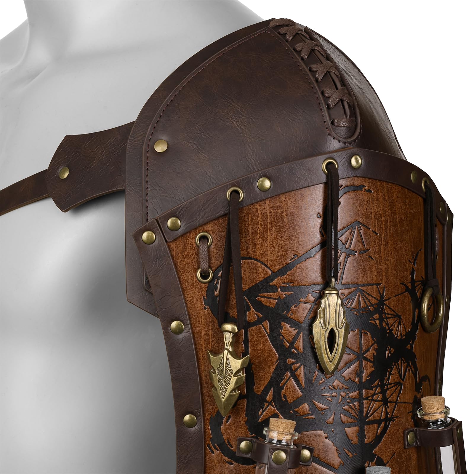 HiiFeuer Mittelalterliche Alchemie Schulter Rüstung mit Anhänger Fläschchen,Geprägte Söldner Ritter Single Pauldron für Cosplay