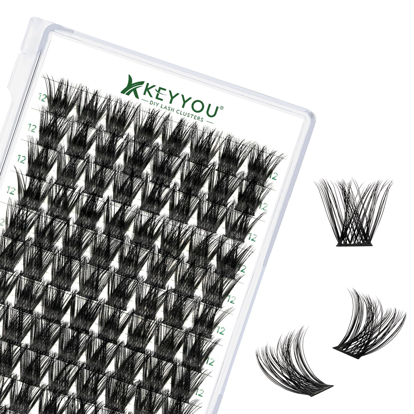 Lash Clusters 96pcs Eyelash Clusters Y01 C Curl 12mm Cluster Lashes KEYYOU Volume Wispy Lash Extension Soft&Comfortable Easy DIY at Home(Y01,C-12mm)