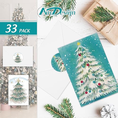 Miniatura 3 de Paquete de 33 tarjetas de Navidad vintage para árbol de Navidad, tarjetas de felicitación con adhesivos, sobres, árbol de Navidad, tarjetas de notas