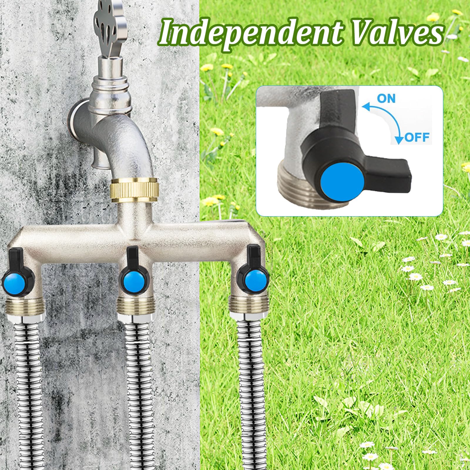 Distributore Acqua Rubinetto a 3 Vie, Sdoppiatore Rubinetto Giardino, Distributore a 3 Vie 3/4 Pollice con 3 Valvole a Sfera Separate, 3/4" Distributore a 3 Vie per Rubinetto Giardino Ottone (3 Vie)