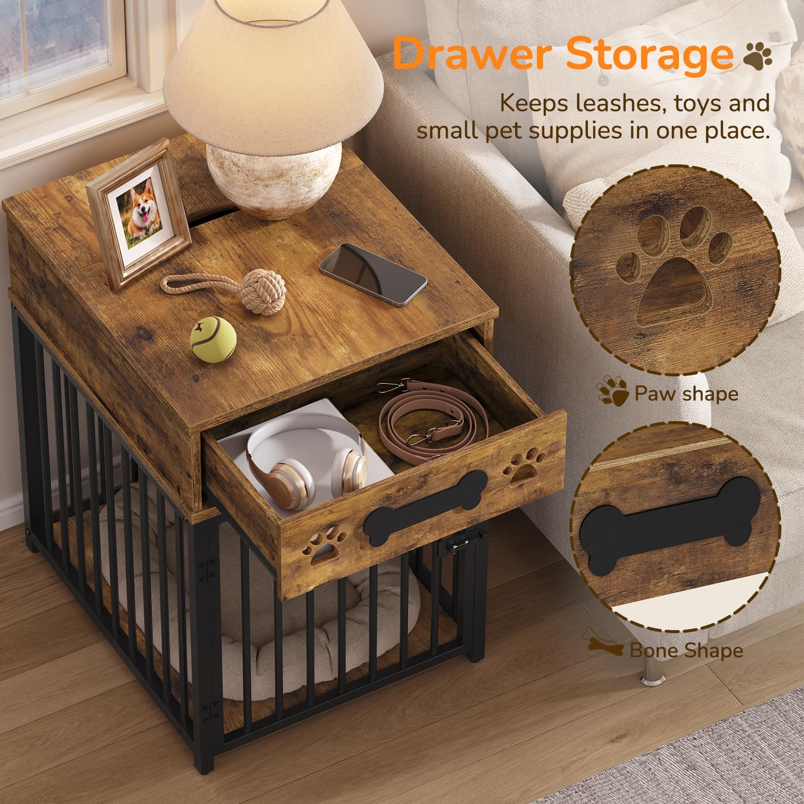 YATINEY Muebles de jaula para perros, caseta interior para perros pequeños