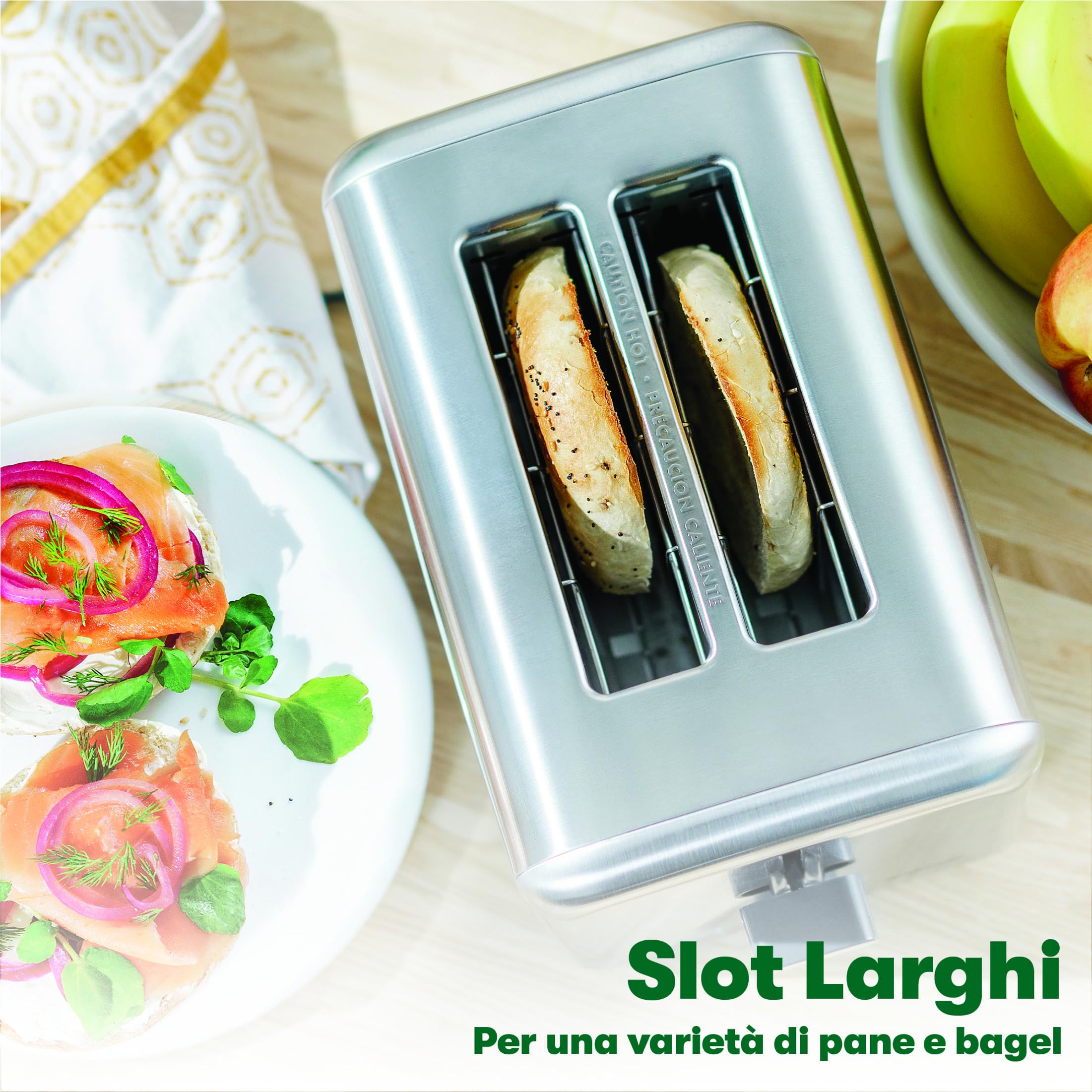 bella Tostapane a 2 fette con fessure per toast molto larghe e scomparto raccoglibriciole rimovibile, 6 livelli, spegnimento automatico, funzione di riscaldamento, pane tostato, bagel e waffle