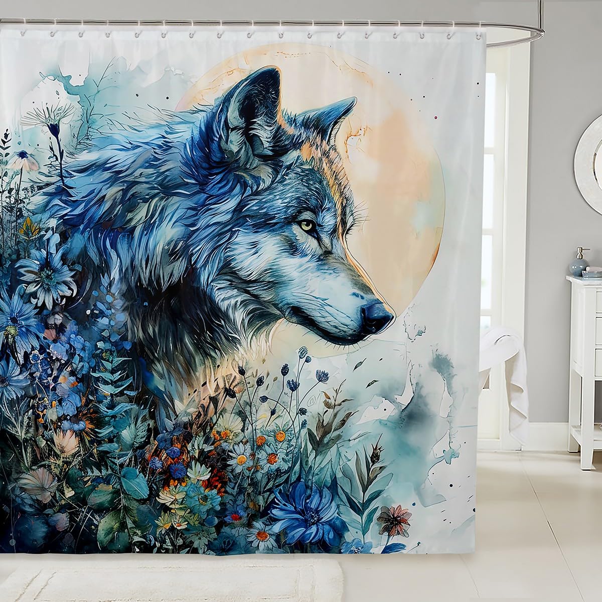 Rideau de douche loup sauvage en tissu imperméable de 183 cm de long pour salle de bain