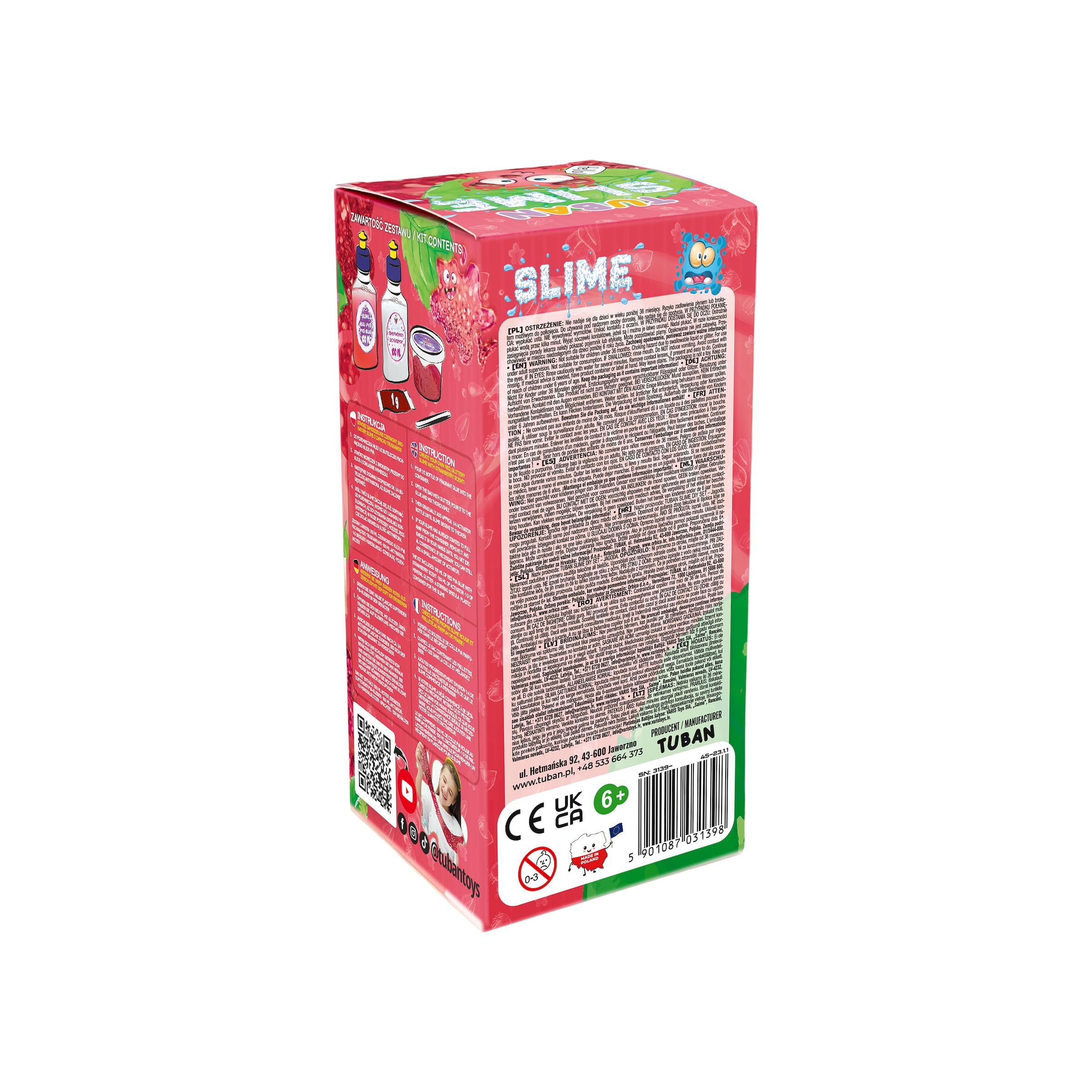 TUBAN DIY Zestaw Slime – Klej – Aktywator – Neonowy Brokat – Pojemnik – Szpatułka – Zabawka dla Dzieci – Idealny Prezent na Urodziny – Truskawka