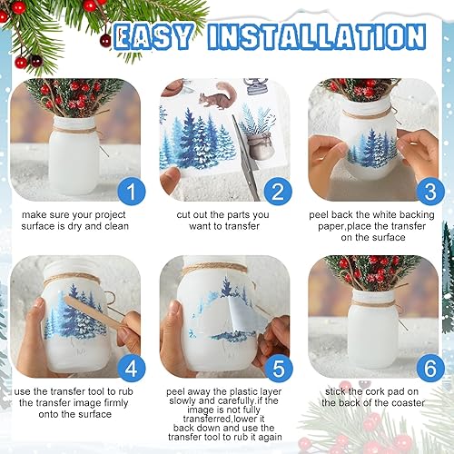 Miniatura 4 de 16 hojas de calcomanías de invierno para frotar en transferencias, calcomanías de estilo nieve, calcomanías para álbumes de recortes, calcomanías