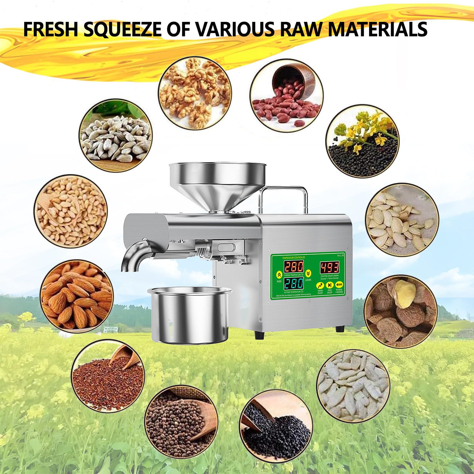 Expulsor automático de prensa de aceite, máquina de prensa fría/caliente de 1500 W con varilla de prensado extendida, para aceites de maní, sésamo, girasol, nogal, 110 V/220 V