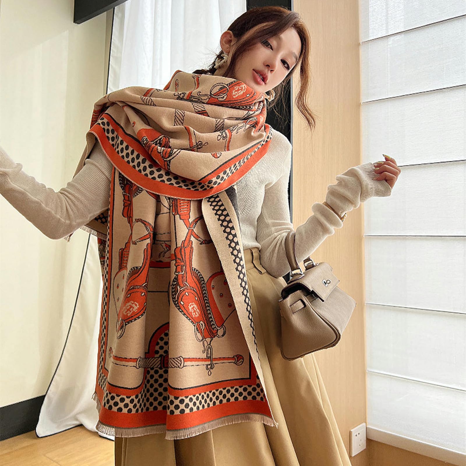 Sciarpa Donna Sciarpa Invernale in Cashmere per Donne, Sciarpa Jacquard, Scialle alla Moda E Versatile, Calda E Lussuosa per Le Donne, Regalo-Rosso