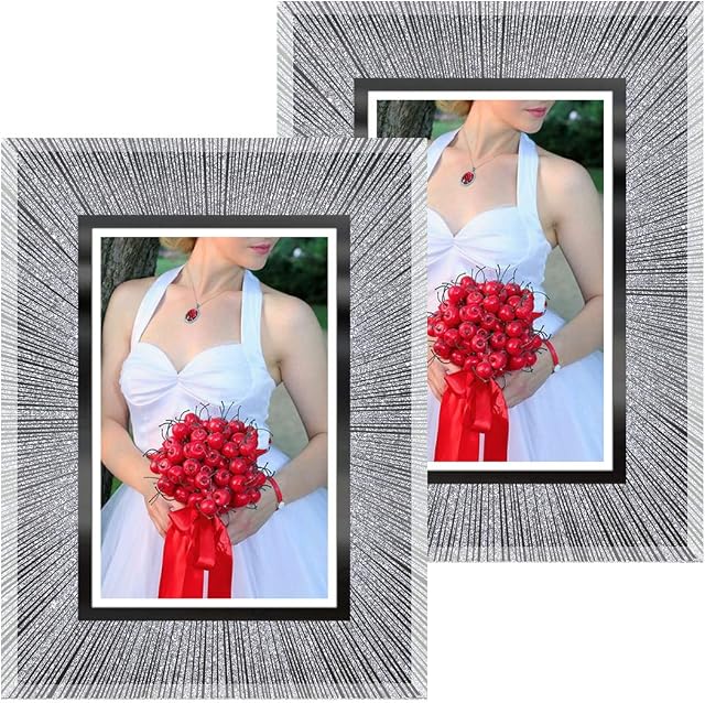 Q.Hou 6X4 Photo Frame Sparkle Glass Picture Frame Set of 2 for Tabletop or Wall Mount (UK-QH-003GL-4X6) (UK-QH-003GL-4X6)