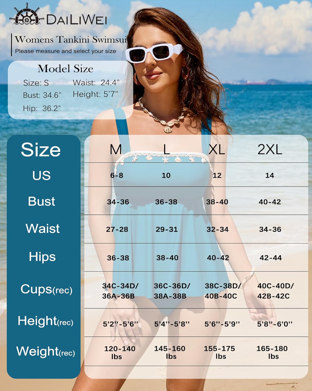 DaiLiWei Tankini Swimsuit for Women Modest 2 Piece Bathing Suit Tummy Control Bandeau Tankinis Top Full Coverage Swim Suits - Image 6