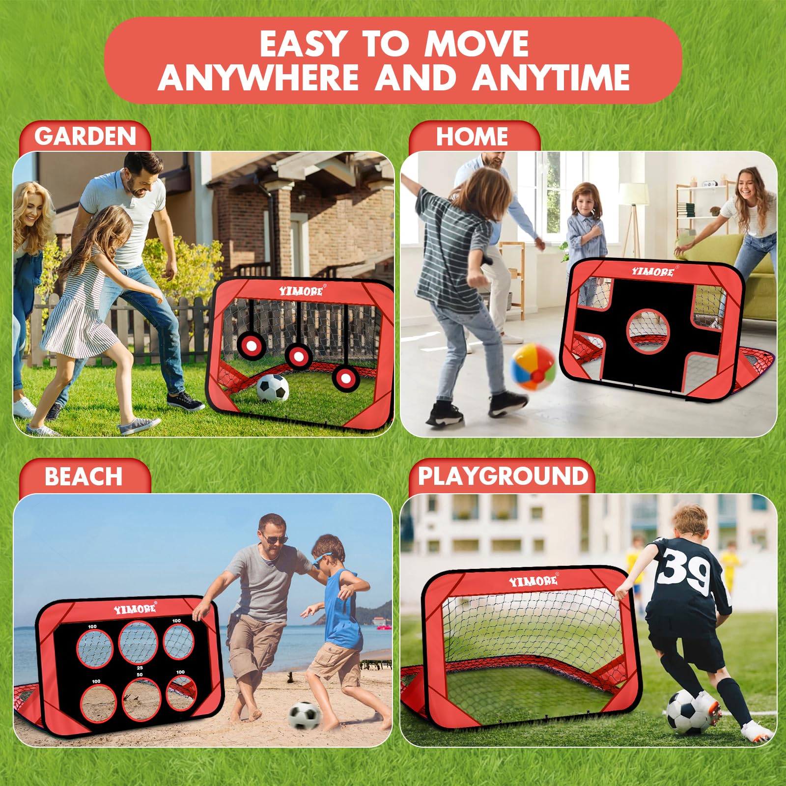 YIMORE Cage de Foot Enfant Exterieur, Pliable But de Foot Enfant avec Sac Porté, 4 Modes Cage de Foot Pop-up 120 x 80 x 80 cm, pour Jardin, la Cour, Plage