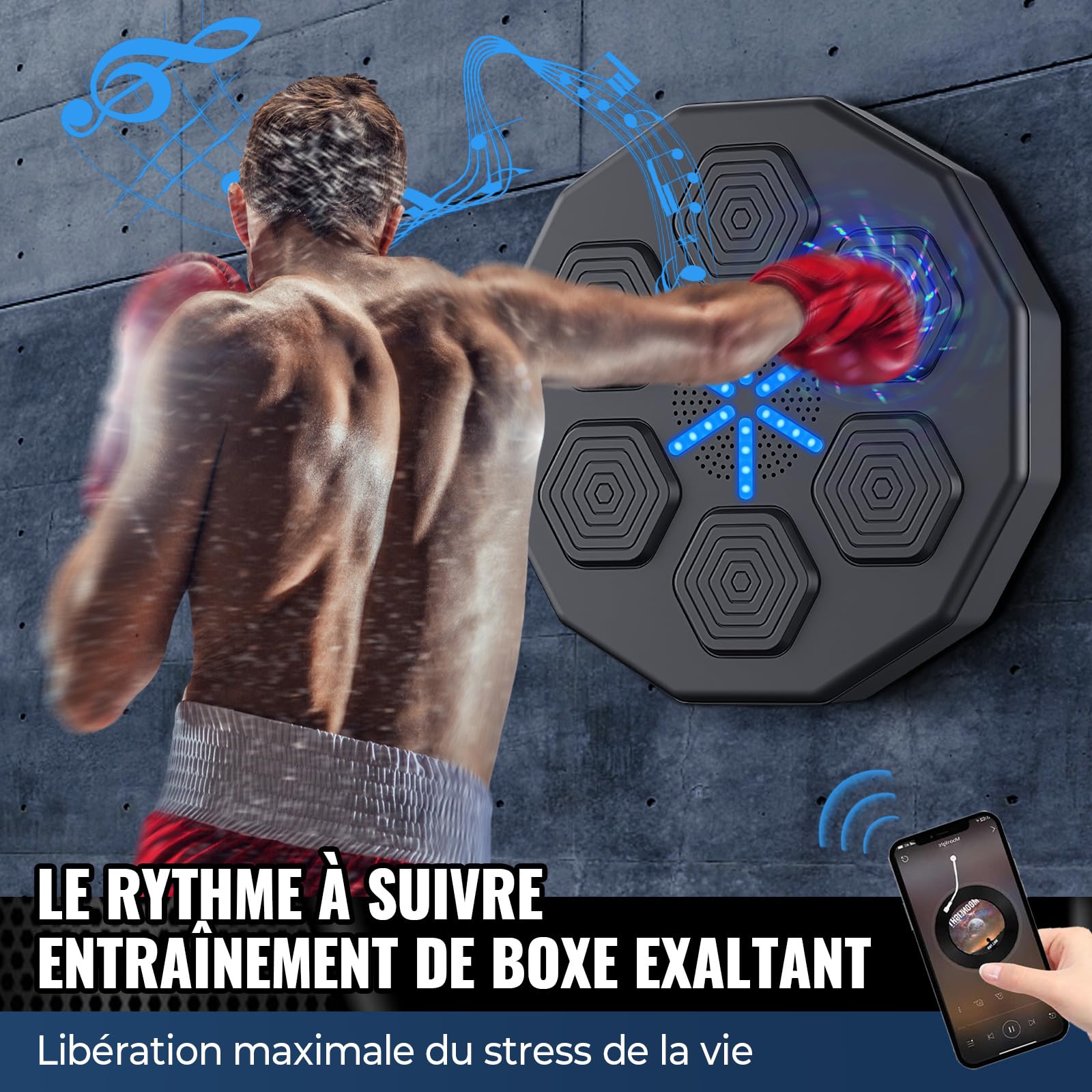 Boxe Musicale Harayaa Machine De Boxe, Cible Murale De , Entraîneur De , Tapis De Frappe Pour Le Fitness Panneau De Boxe Mural