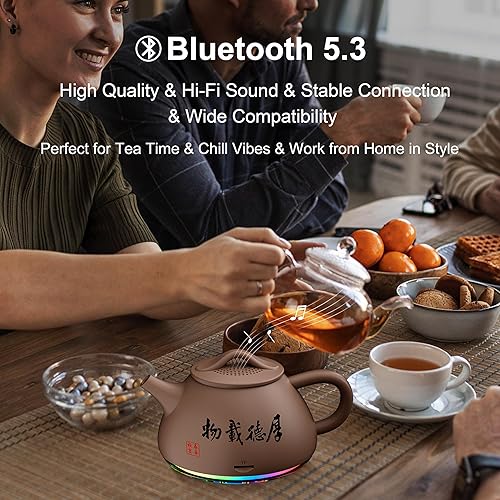 Miniatura 6 de Mini altavoz Bluetooth portátil inalámbrico, estilo lindo, altavoz de tarjeta TF, decoración de tetera, escritorio de mesa de cocina, luces