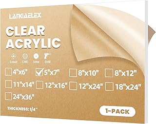 Langaelex Plexiglass Sheets 1/4" (6mm) Thick - 1 Pack of 5x7 Clear Cast Acrylic Sheets for Laser Cutting, Picture Frame, Projects Display & DIY