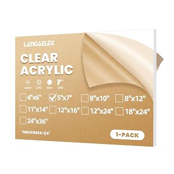 Plexiglass Sheets 1/4" 6mm Thick - 1 Pack of 5x7 Clear Cast Acrylic Sheets for Laser Cutting, Picture Frame, Projects Display & DIY