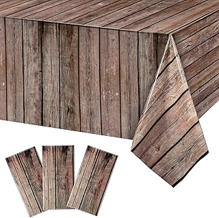 Western Party Tablecloth Western Cowboy Party Table Cover Cowboy Theme Plastic Tablecloth Wild West Wooden House Barn Door Table Cover for Western Theme Baby Shower Birthday Party (Board, 3 Pcs)