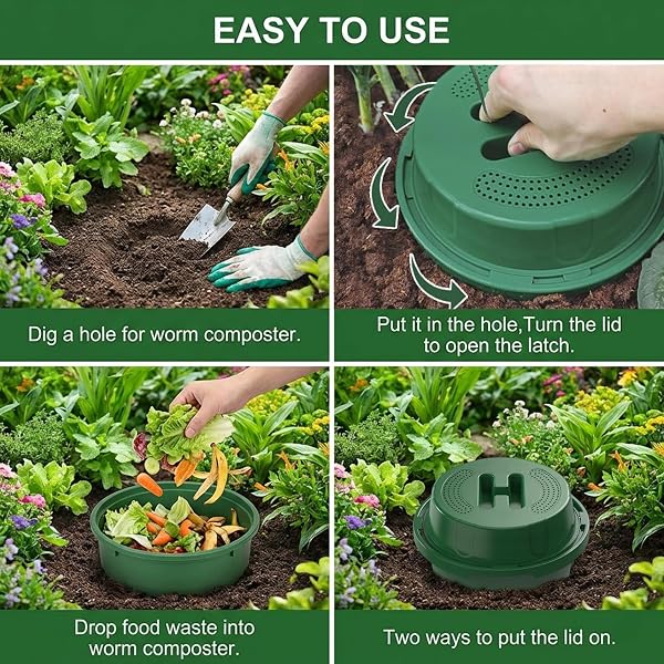 In Ground Worm Composter 12L, Vermicomposting Bin for Garden Beds & Home Use, Green Worm Composter for Beginners - 3