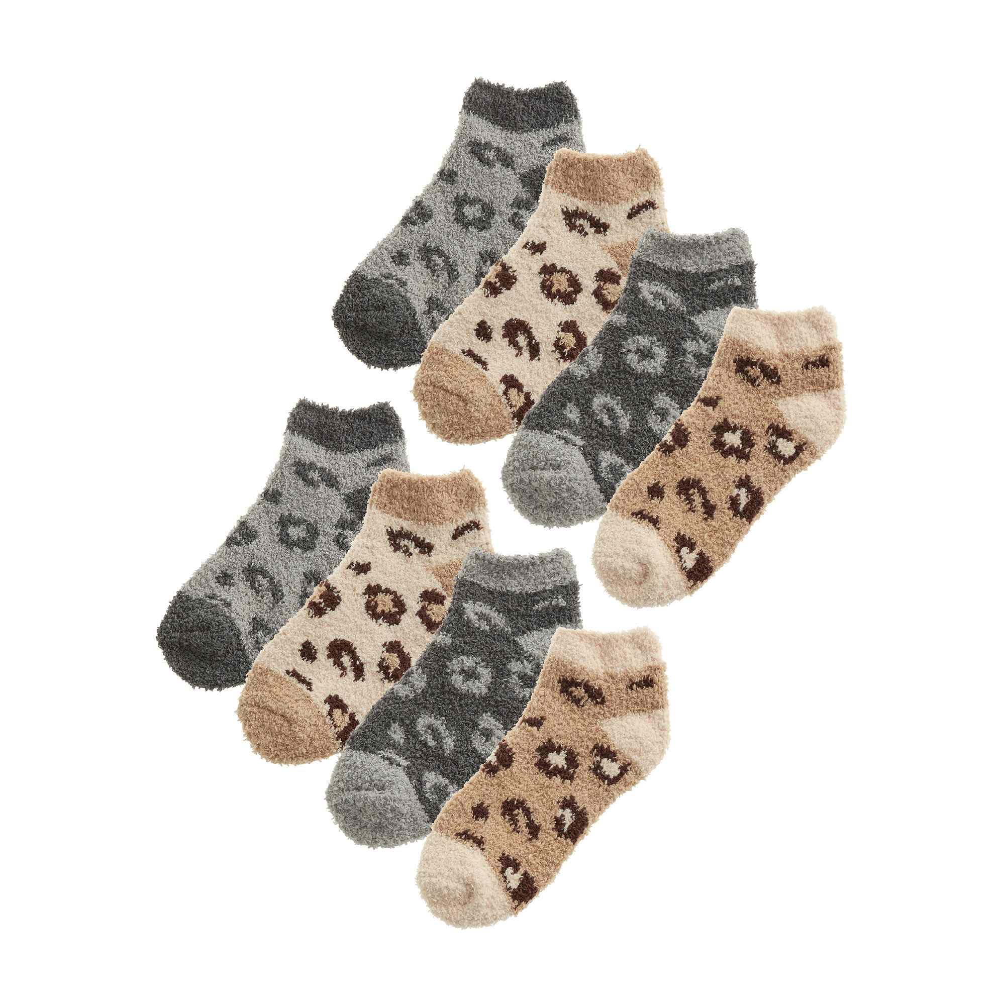 8 Pair Multipack Womens Fluffy Ankle Socks | Novelty Animal Print Socks for Ladies