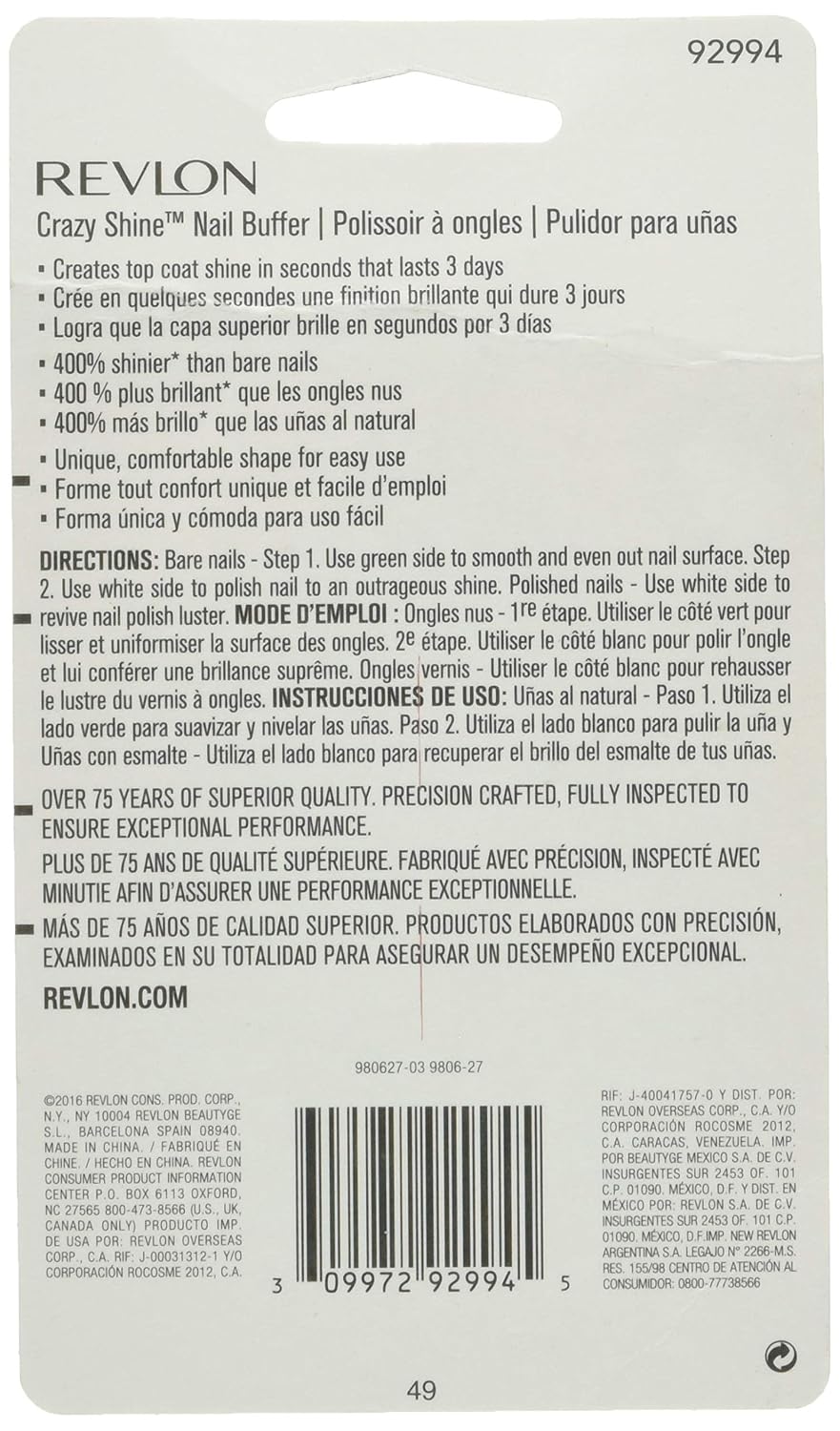 Revlon Crazy Shine Nail Buffer, for Smoothing and Polishing Nails