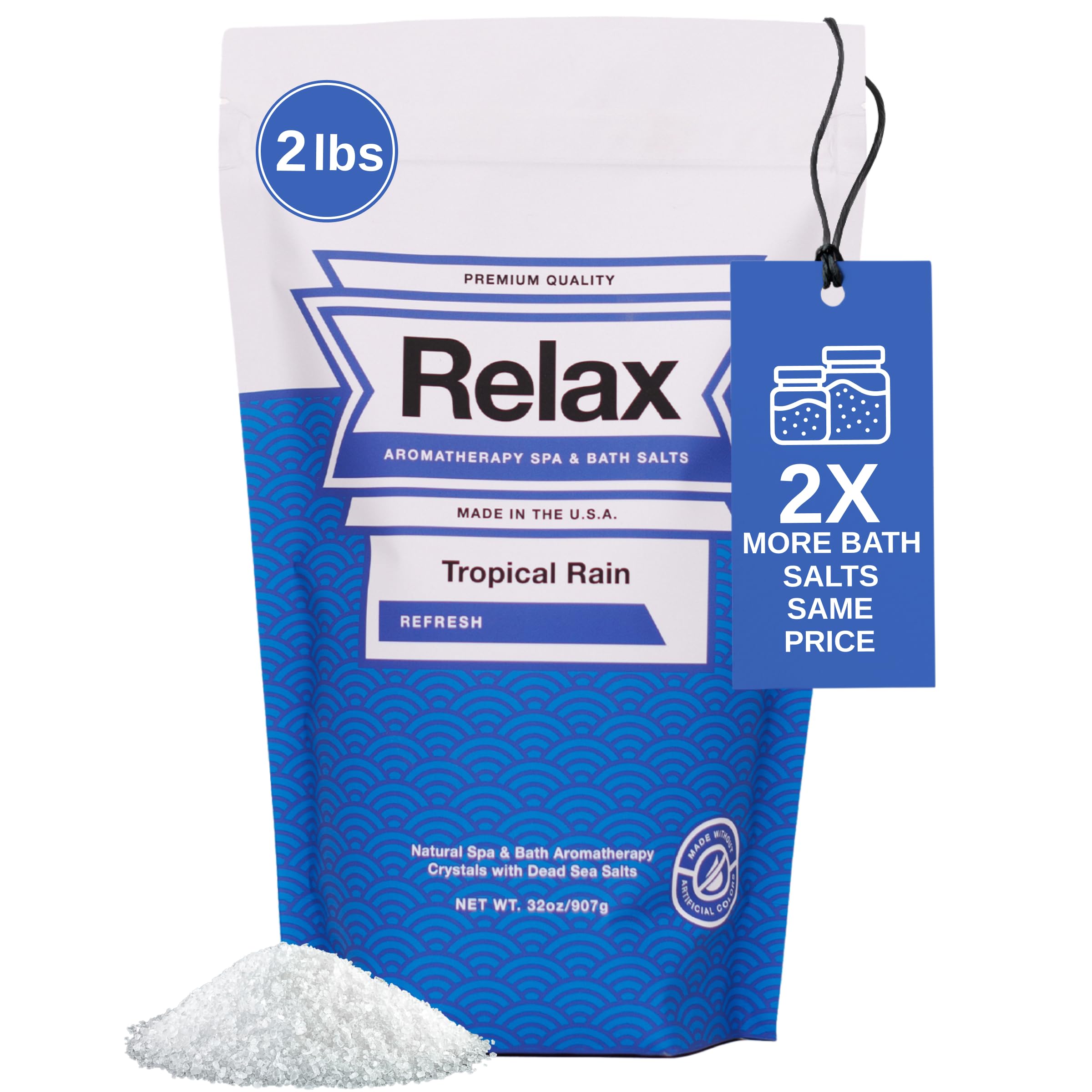 Relax Spa & Bath Sels de bain d'aromathérapie pour bain à remous ou spa - Sachet de 0,9 kg infusé au magnésium - Parfum pluie tropicale